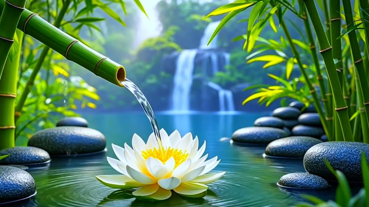 Bamboo Water Sounds + Relaxation Music 😴 Calm Music Relax Mind Body, Deep Sleeping, Study Music