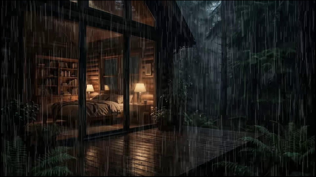 Nighttime Forest Cabin 🌲 | Relaxing rain ambience as soft rain surrounds the peaceful woods