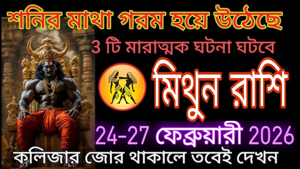 মিথুন রাশি ২৪-২৭ ফেব্রুয়ারি ২০২৬ | শনির প্রভাব তুঙ্গে, ৩টি বড় ঘটনা জীবন নাড়িয়ে দেবে! 🔥 #mithun 