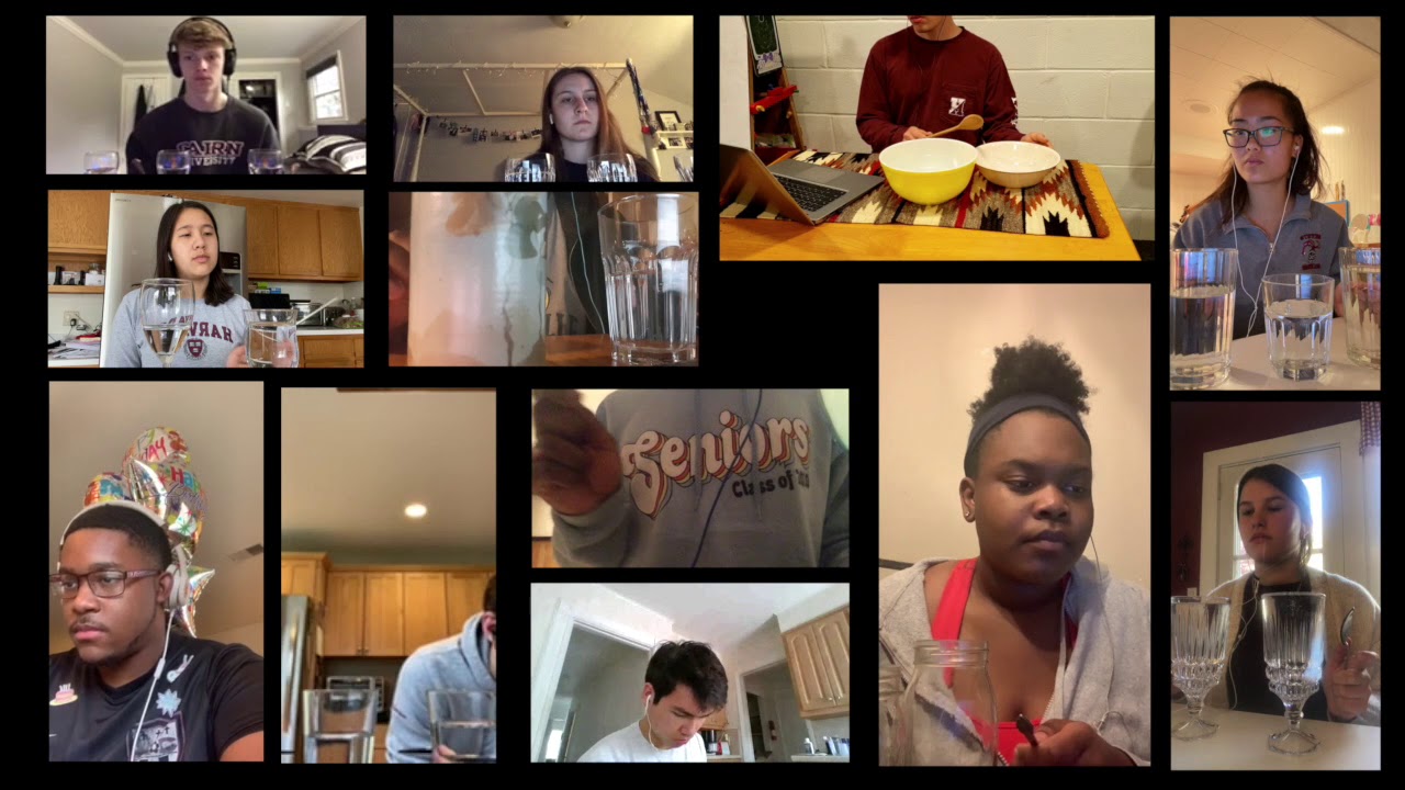 Handbell Group Attempt To Play Water Glasses