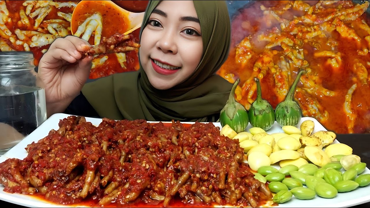 mukbang 1 kg ceker mercon dan lalapan jengkol pete mentah