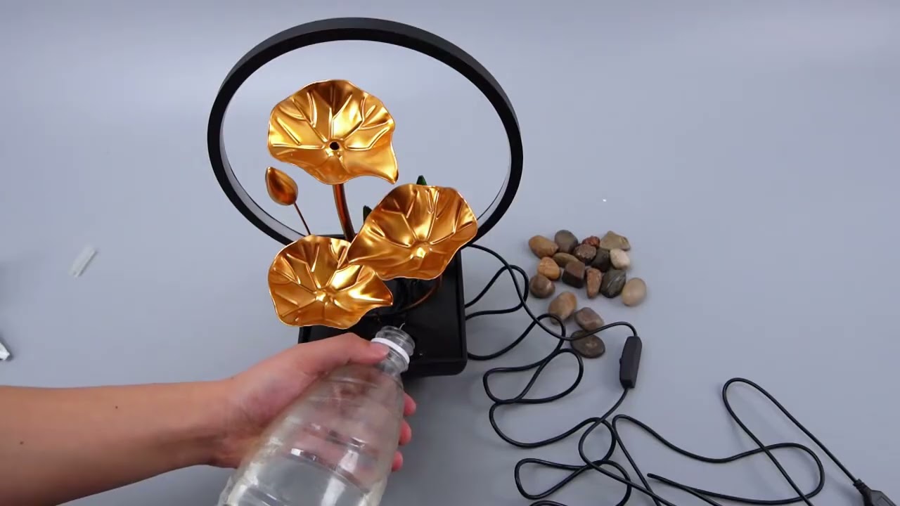 USB Powered Water Fountains with Natural Rocks LED Ring Lights Desktop Long Waterfall Rocks New