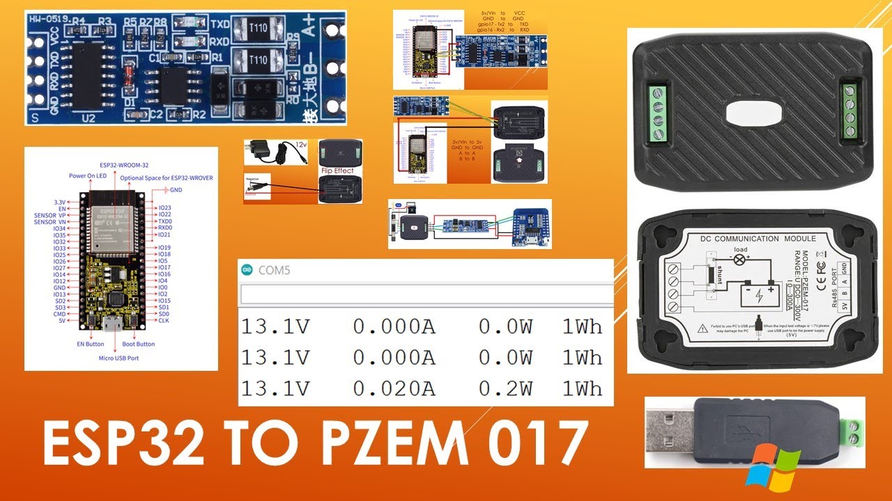 PZEM-017 (DC Energy Meter) & ESP32 Wiring , Library and Code