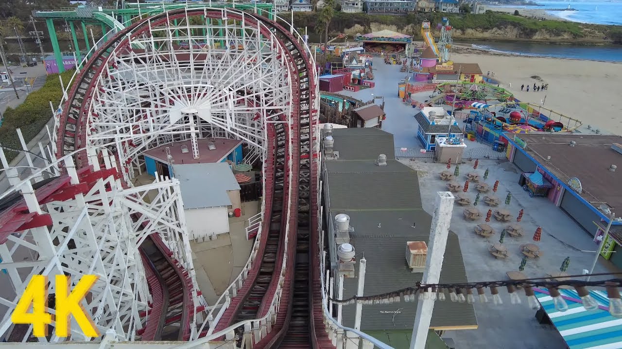 [4K 60fps] Giant Dipper Wooden Roller Coaster Front Seat POV 2021 Santa Cruz Beach Boardwalk
