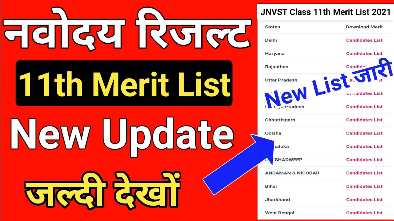 Navodaya Class 11th Merit List 2021, How to Check JNVST Result 2021 Class 11
