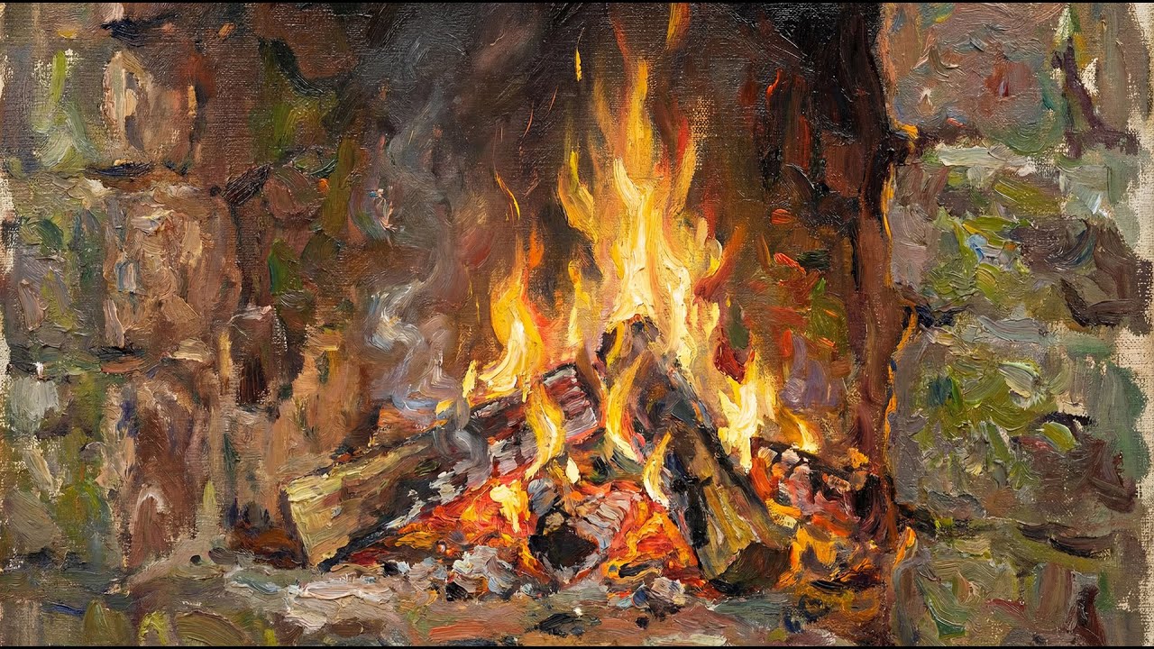 4K[벽난로 불멍 모닥불 장작 ASMR] 그림 벽난로 #벽난로소리 #장작타는소리 #모닥불소리