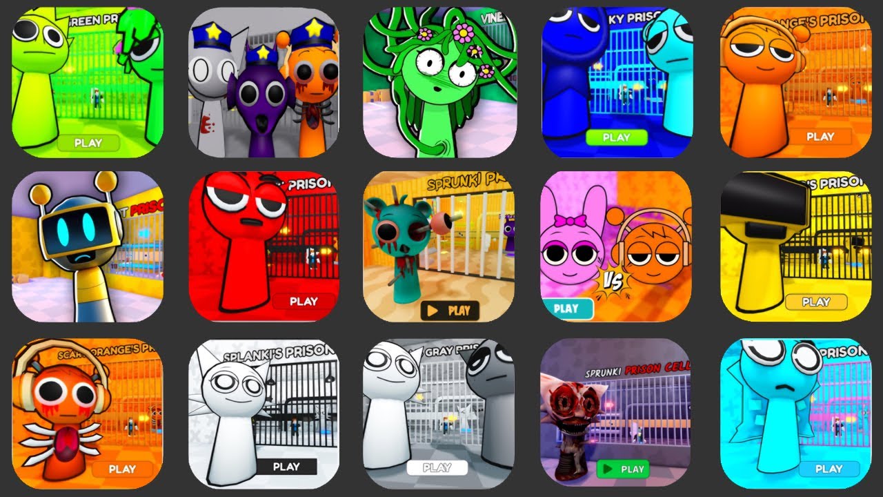 SPRUNKI FAMILY BARRY'S,ROBOT SPLANKI'S PRISON RUN,GARNOLD SPRUNKI'S PRISON RUN,SCARY ORANGE SPRUNKI