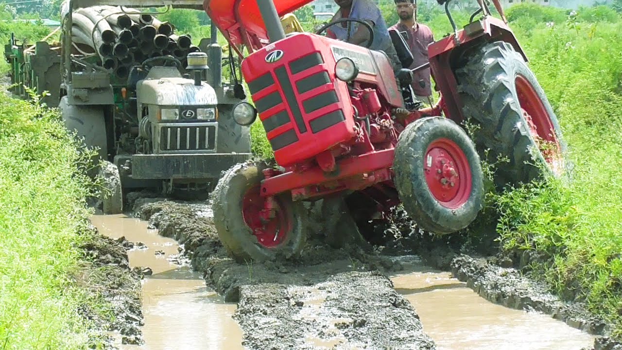 Eicher 485 Tractor Stuck in with Loaded Trolley Pulling New Holland 3630 and Mahindra 275 Di XP plus