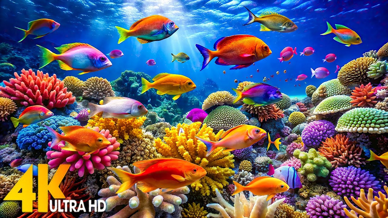 Под Красным морем 4K — красивые коралловые рифовые рыбы в аквариуме, музыка для медитации во сне