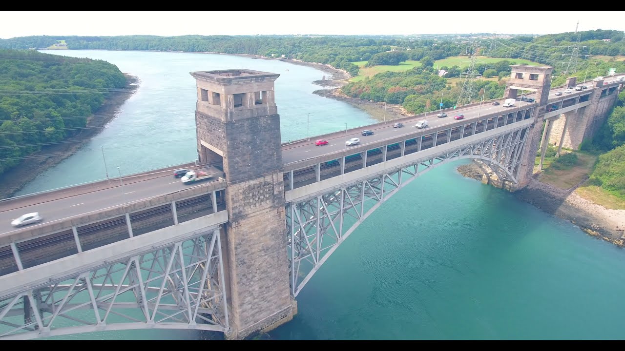 Menai Straight's Two Bridges Anglesey North Wales in 4k