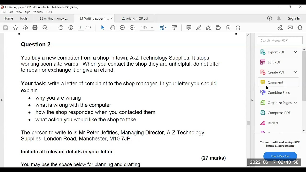 Writing paper tips E3 L1 L2 FS English