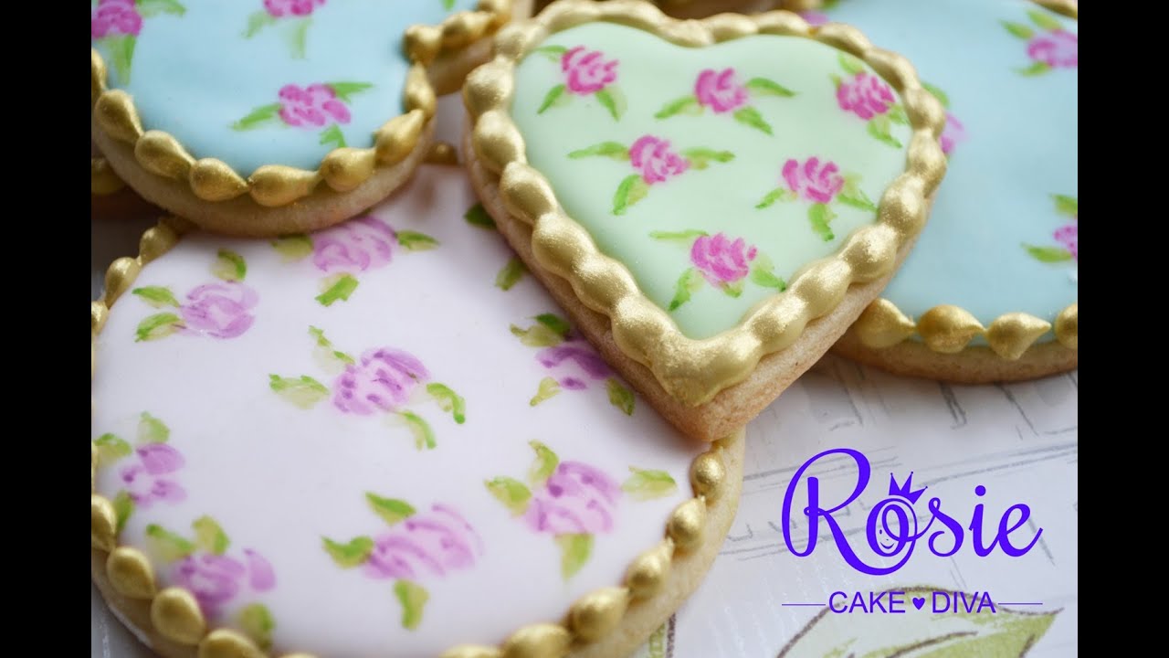 "Cath Kidston" Style Roses - Edible Painting On Cakes & Cookies Tutorial