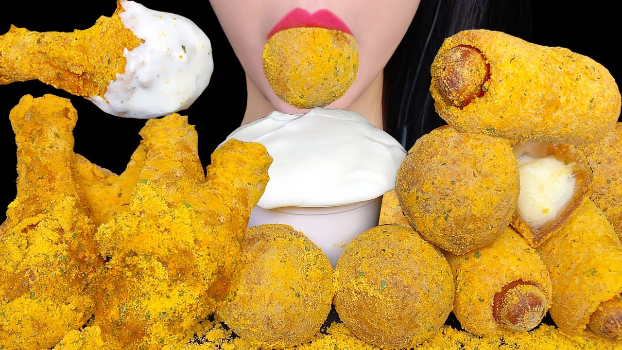 BHC 뿌링클치킨,치즈볼,핫도그 먹방 ASMR 리얼사운드 KOREAN CHICKEN, CHEESE BALLS, CORN DOG MUKBANG