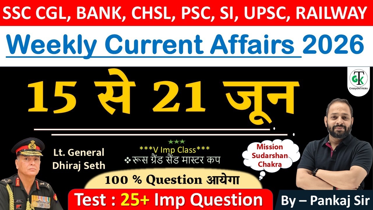15 - 21 June 2026 Weekly Current Affairs | Most Important Current Affairs 2026 | CrazyGkTrick