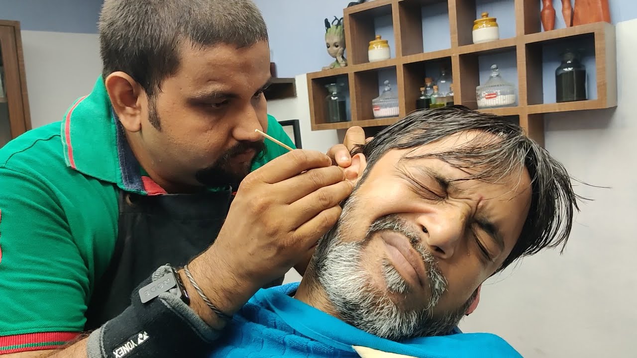 Cracking Skin Hair and Neck and Cleaning Ear with Head Massage by Shamboo | Indian Massage