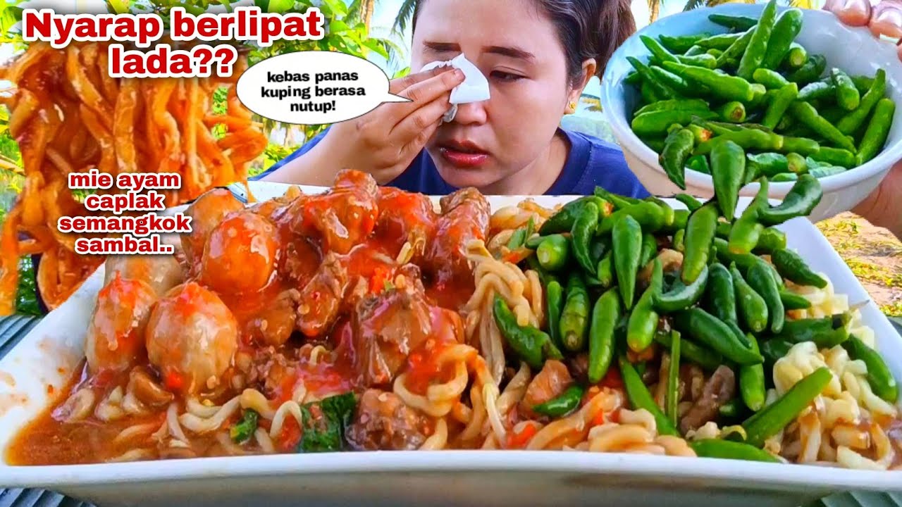 PEDAS NYELEKIT 🥵 3 PORSI MIE AYAM PULUHAN CABE RAWIT MENTAH EXTRA SAMBAL MUKBANG 