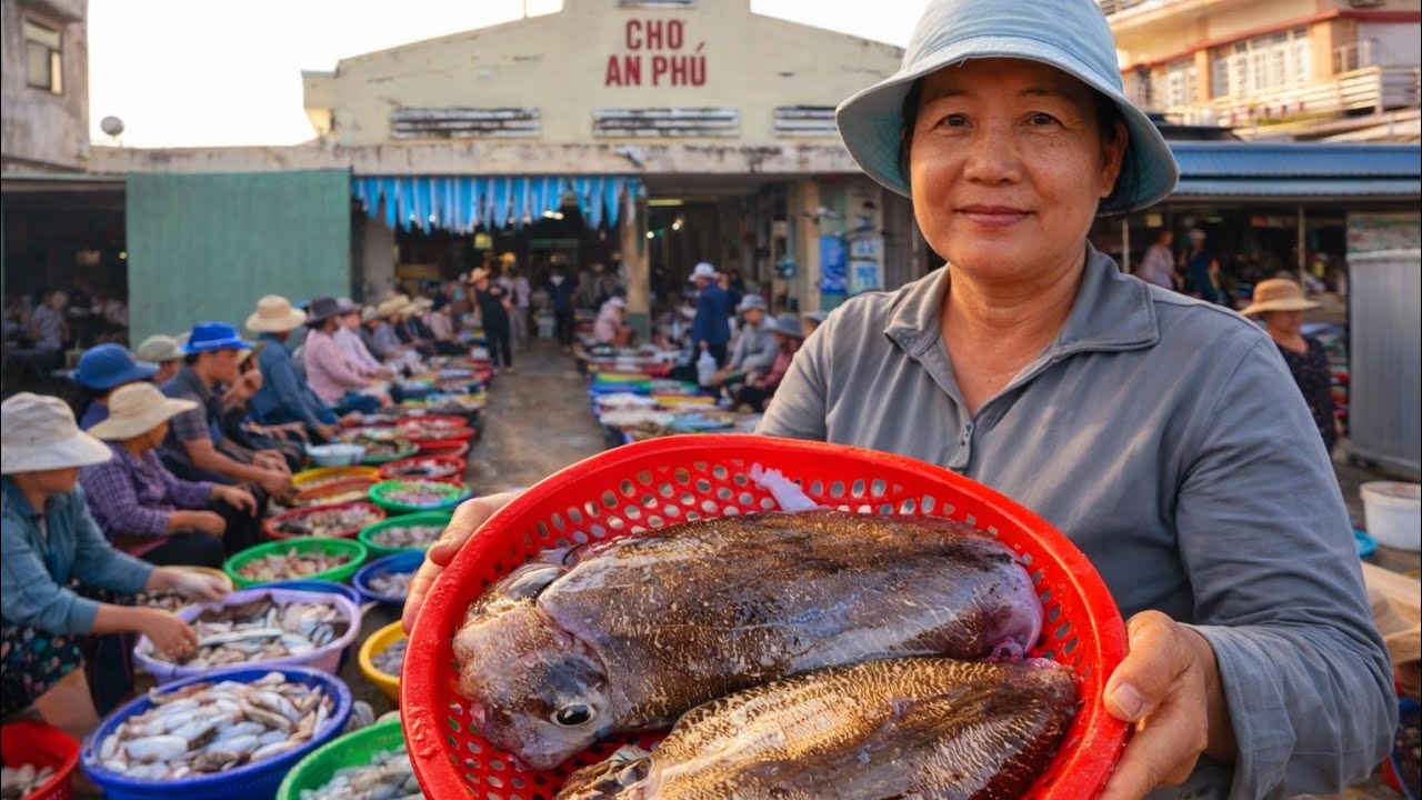 Vietnam Fishing Village Morning 🇻🇳 | Fresh Seafood & Squid Overflow at An Phu Market, Phu Yen