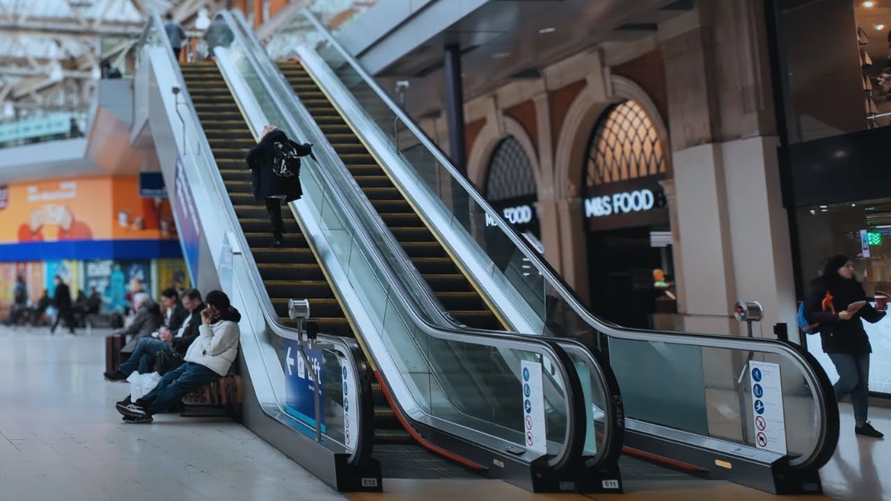 Riding 4 escalators at London Waterloo Jubilee line to station concourse
