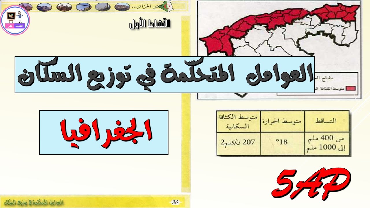العوامل المتحكمة في توزيع السكان _ الجغرافيا للسنة الخامسة ابتدائي