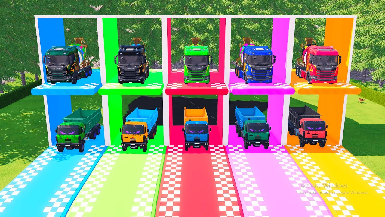 Colorful Garage Transport Cement Mixer Truck Fun 🚚 Driving Through Obstacles to the Colorful Garage