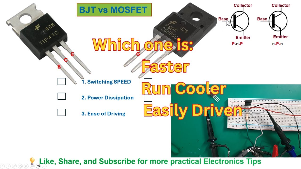 BJT vs MOSFET: Switching Speed, Power Dissipation & Drive Comparison
