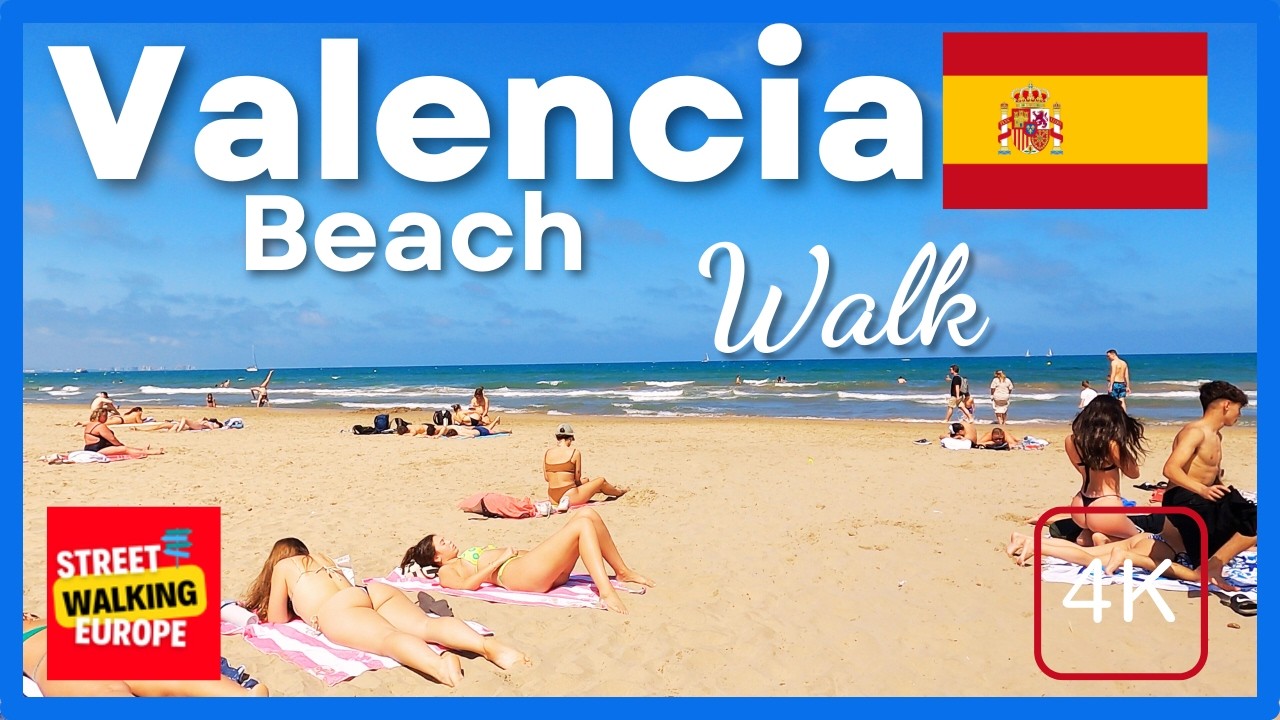 Valencia Spain Beach Walk and Promenade in 4K