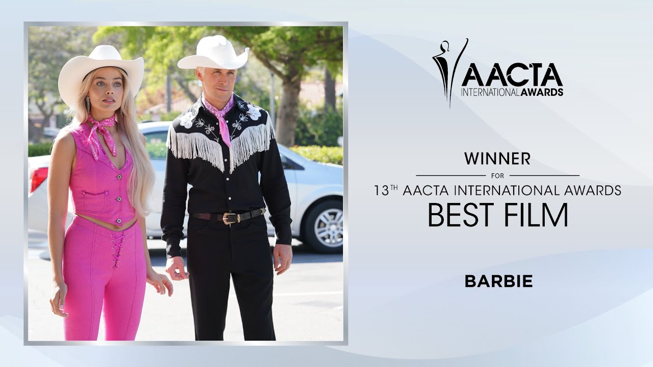 Celeste Barber presents Barbie the Best Film Award at the 13th AACTA International Awards