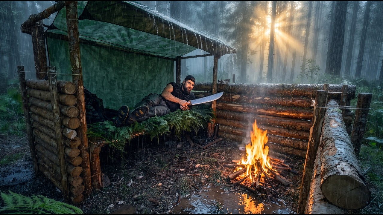 Survival Secrets: 24 Hours in the Woods. How to Build a Bushcraft Shelter Without Nails - Just Knots