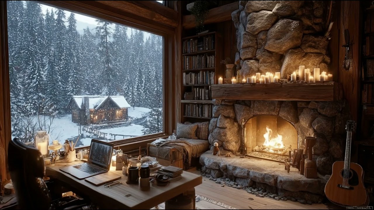 Cozy Winter Cabin Guitar ❄️ Fireplace Study Music for Deep Focus