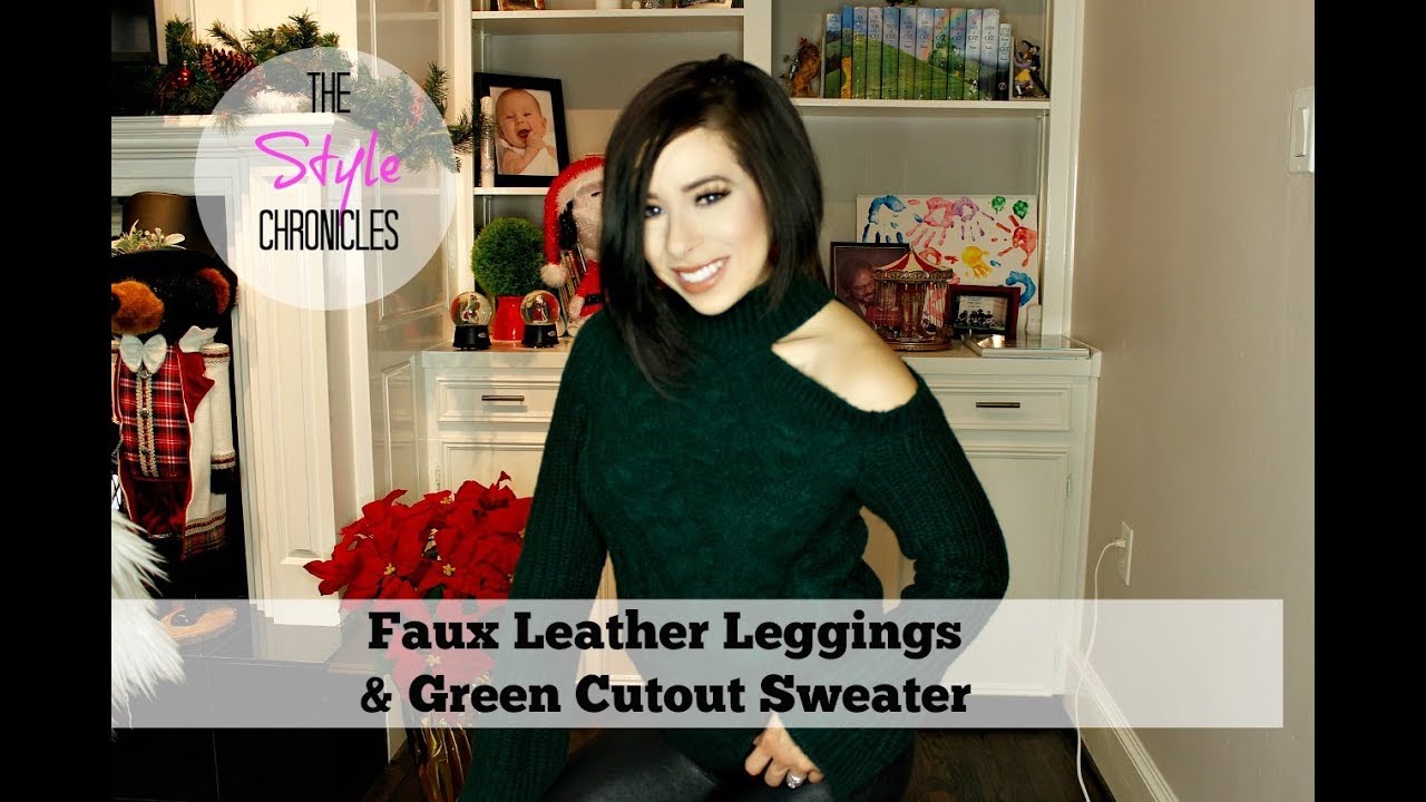Faux Leather Leggings & Green Sweater