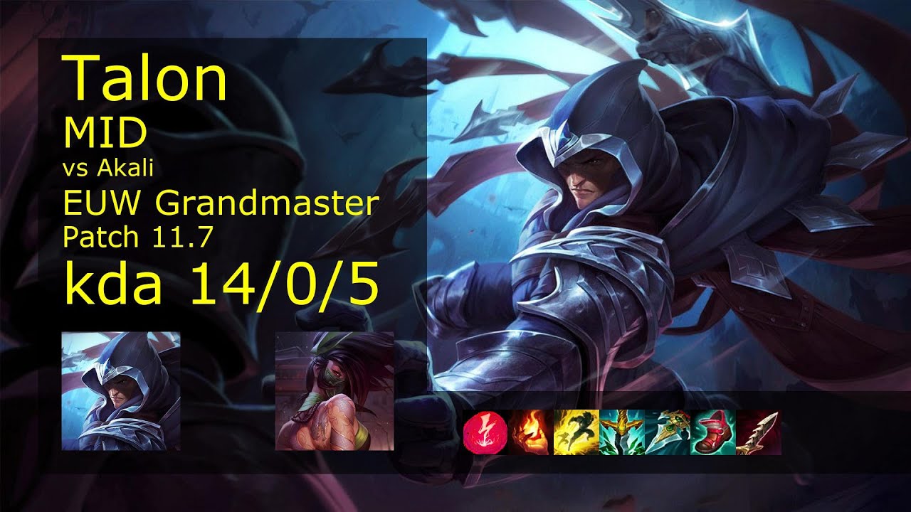 Talon vs Akali Mid - EUW Grandmaster 14/0/5 Patch 11.7 Gameplay