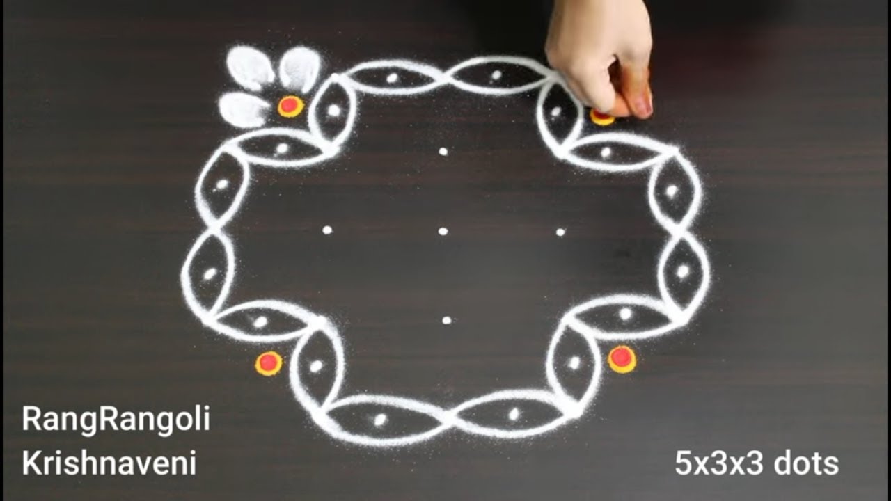 Diwali Special Rangoli🍀5x3x3 dots Easy Deepam Kolam🍀Daily Muggulu🍀RangRangoli Krishnaveni