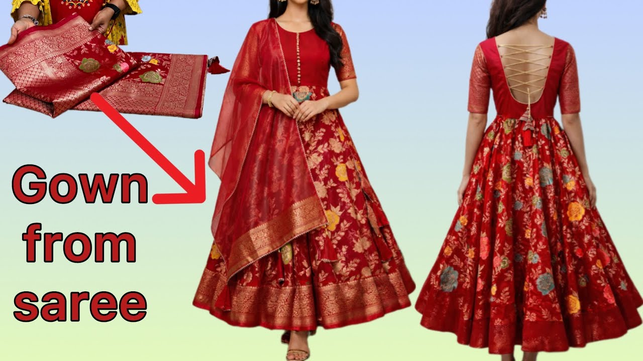 Anarkali dress cutting & stitching easily I | Convert saree into long gown👍