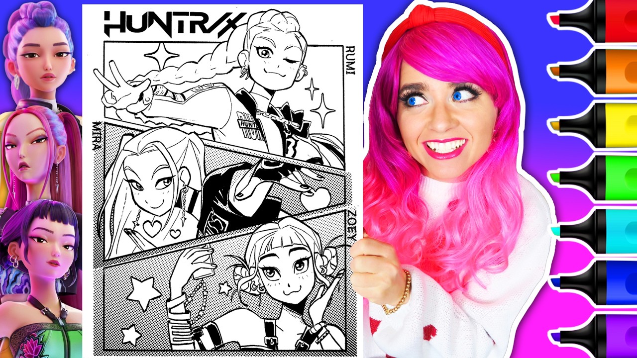 Coloring K-Pop Demon Hunters Anime Style Coloring Page | Huntrix Rumi, Mira Zoey | Ohuhu Art Markers