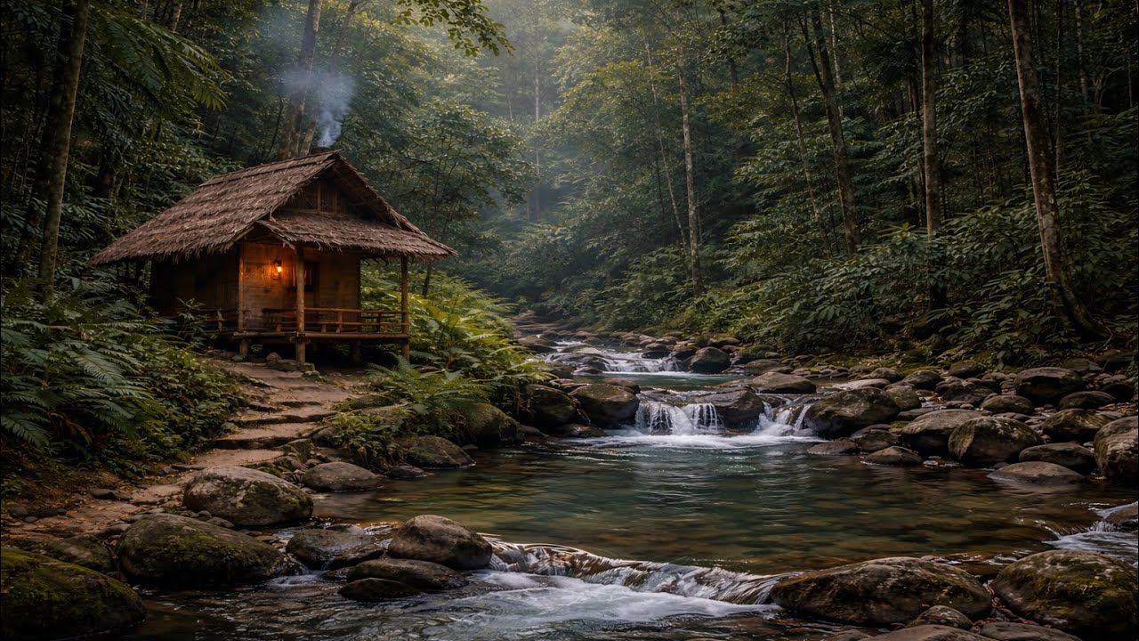 Relaxing River Sounds in the Forest Cabin 🌿 Nature ASMR for Deep Sleep & Stress Relief