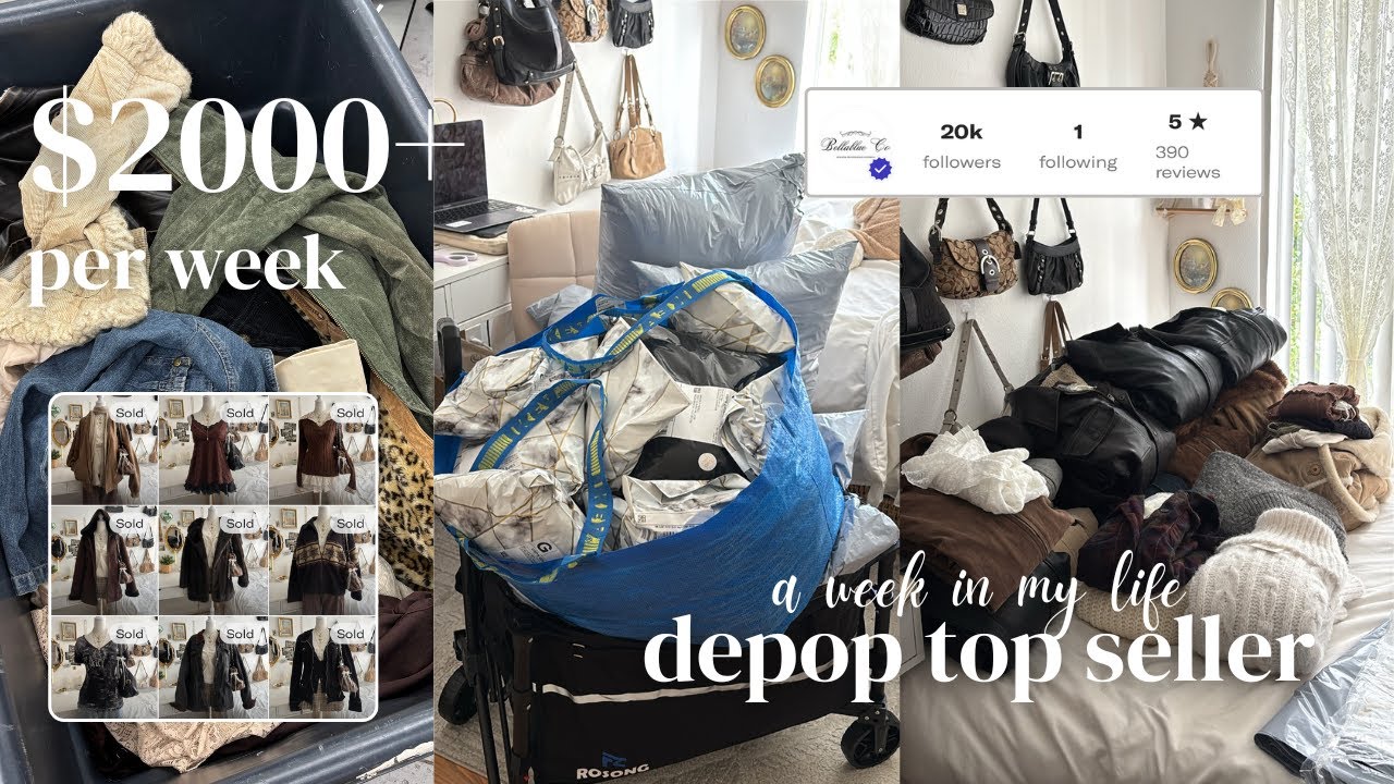 depop top seller! week in my life ₊˚⊹♡ vintage clothing, thrifting, packing orders 🛒💸⋆⭒˚⋆