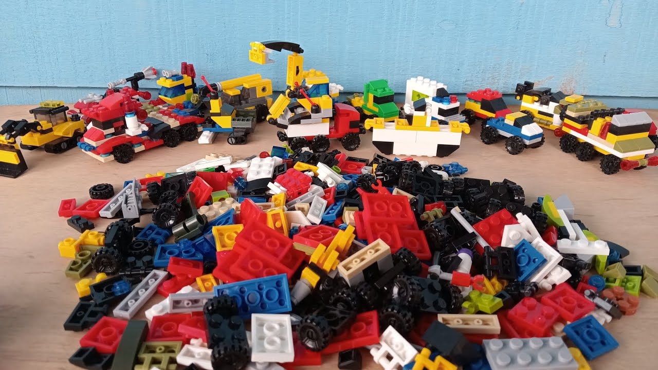 Mainan Lego Pesawat, Helikopter, Mobil Polisi, Mobil Beko, Buldoser, Mobil Crane, Optimus prime #106