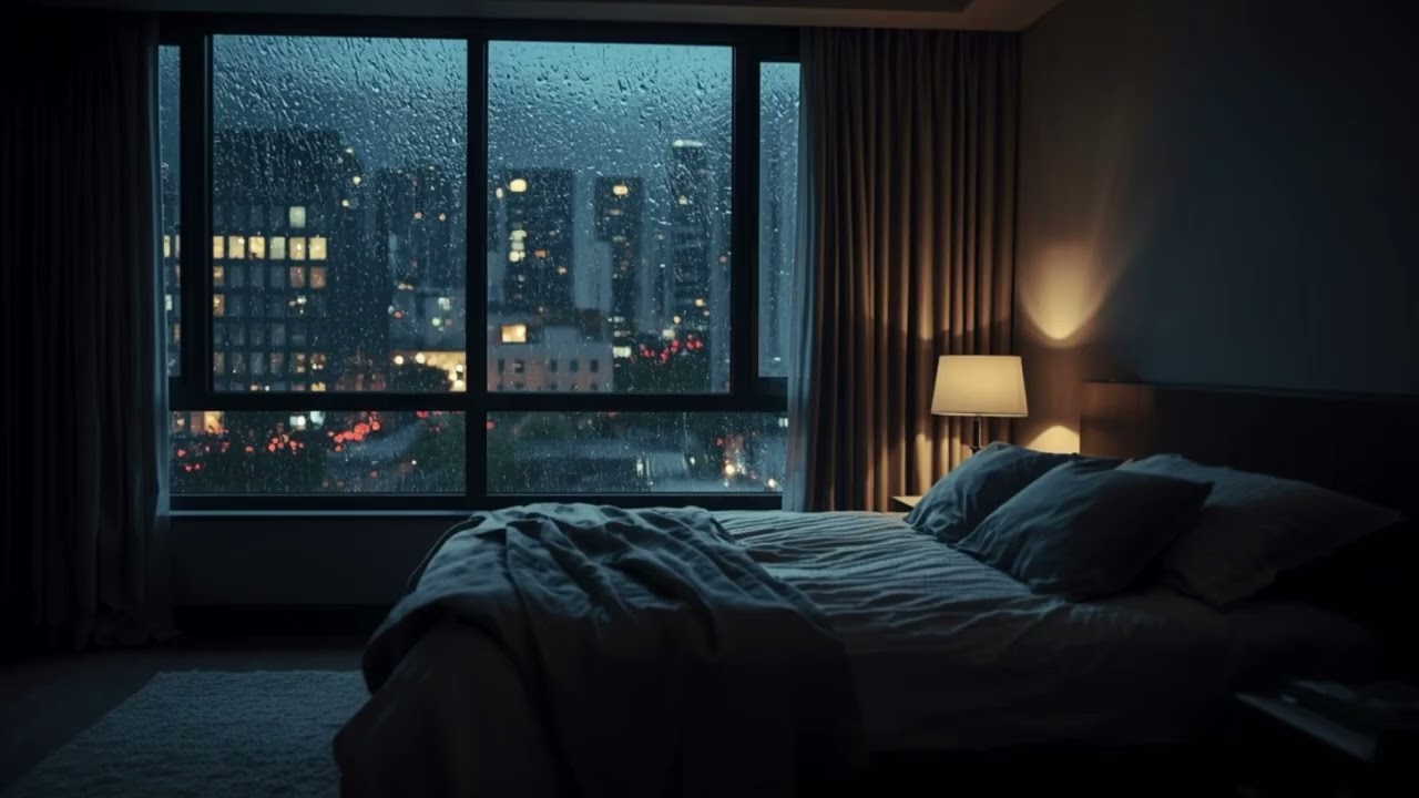 Rain Sounds for Sleep | Cozy Bedroom, City Outside, Safe & Warm Ambience