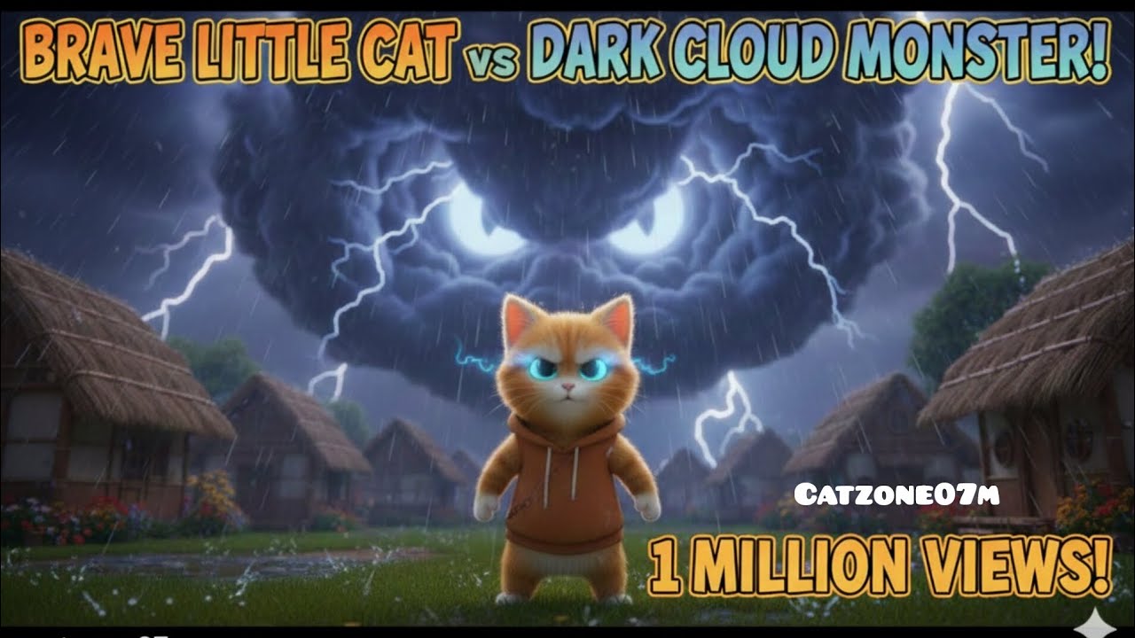 “Brave Little Cat vs Dark Cloud Monster | Animated Story for Kids😲😂 
