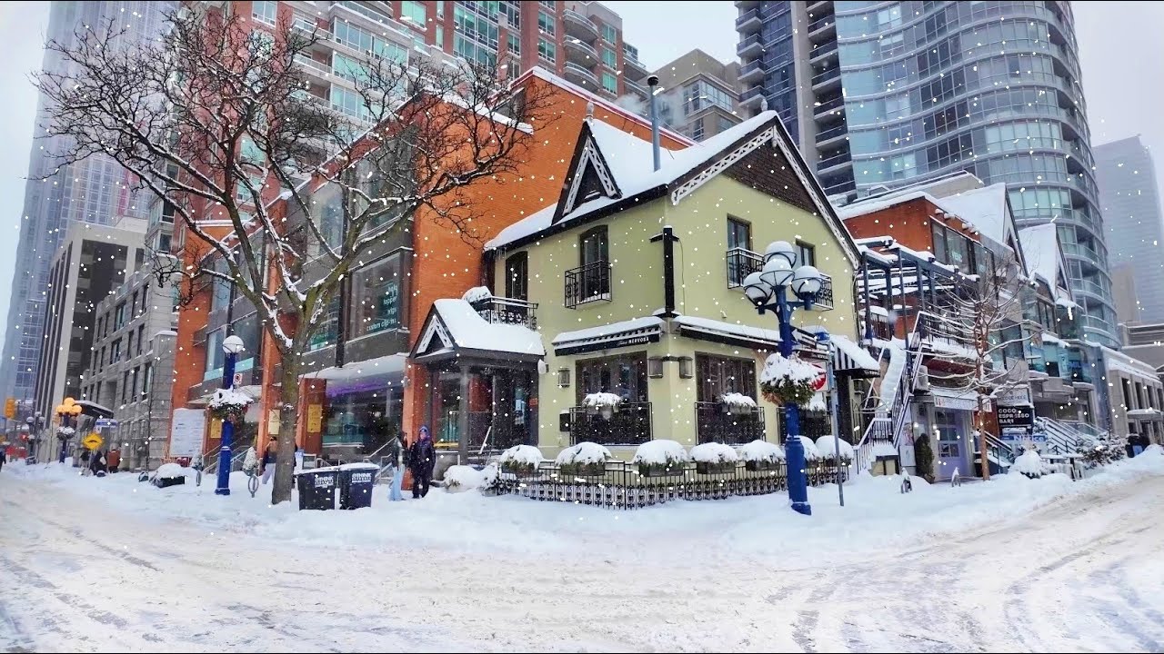 Big Snowfall in Toronto Canada Creates Winter Wonderland in Yorkville Village