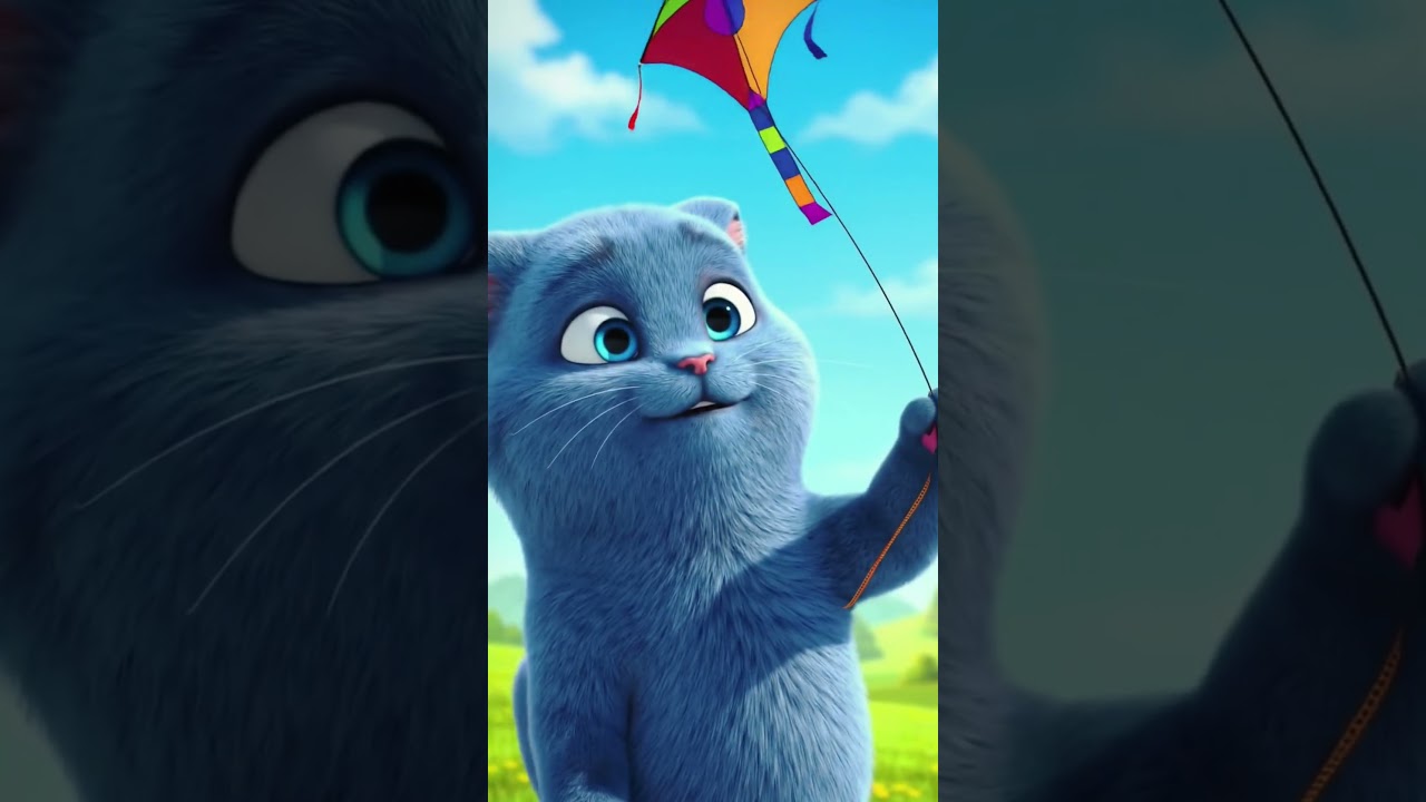 Cute Blue Cat Flying a Kite | Adorable moment