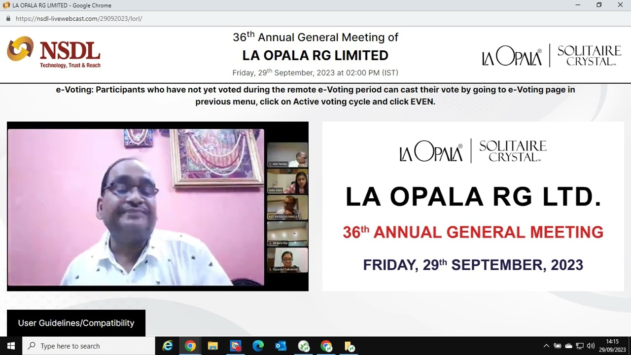 36th AGM of LA OPALA RG Ltd as on 29-09-2023