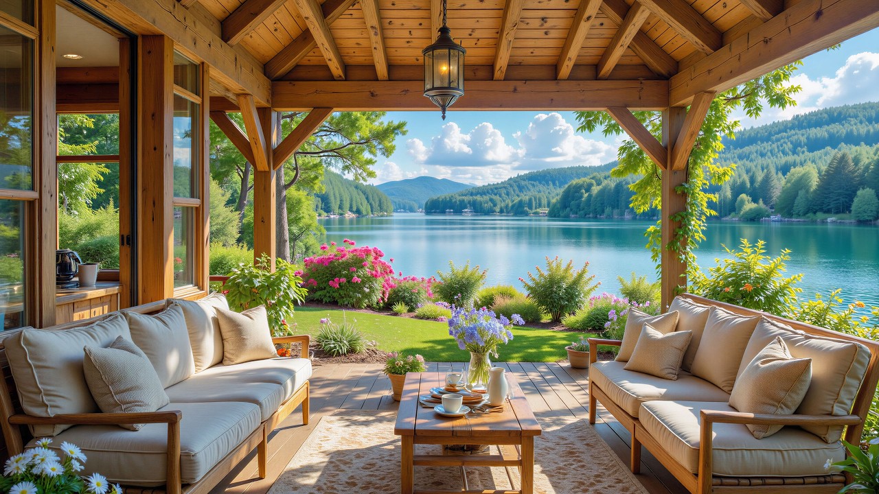 Soft Piano in Lakeside Cafe | March Morning Piano With Cozy Cabin Ambience for Study and Work