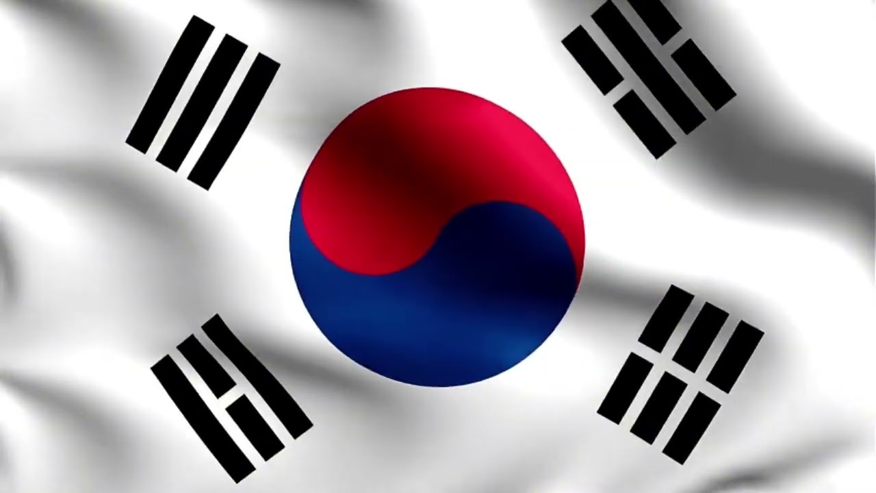 펄럭이는 태극기 배경의 국민의례 영상