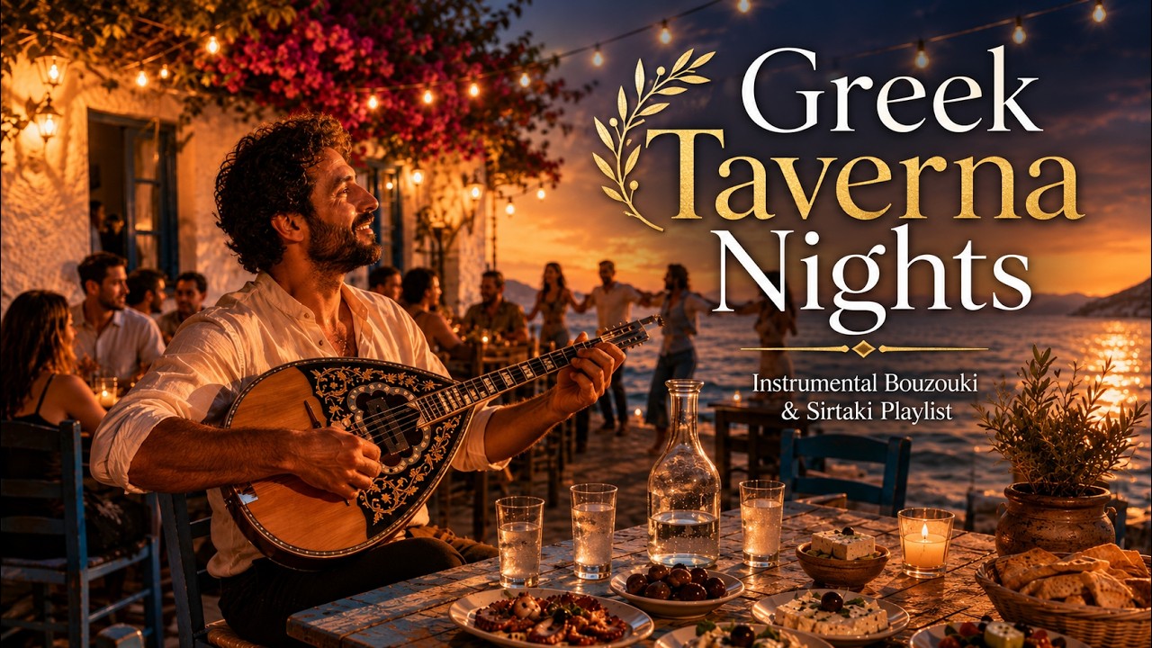 Greek Taverna Nights 🇬🇷 | Instrumental Bouzouki & Sirtaki Playlist | Ouzo, Sunset & Seaside Vibes