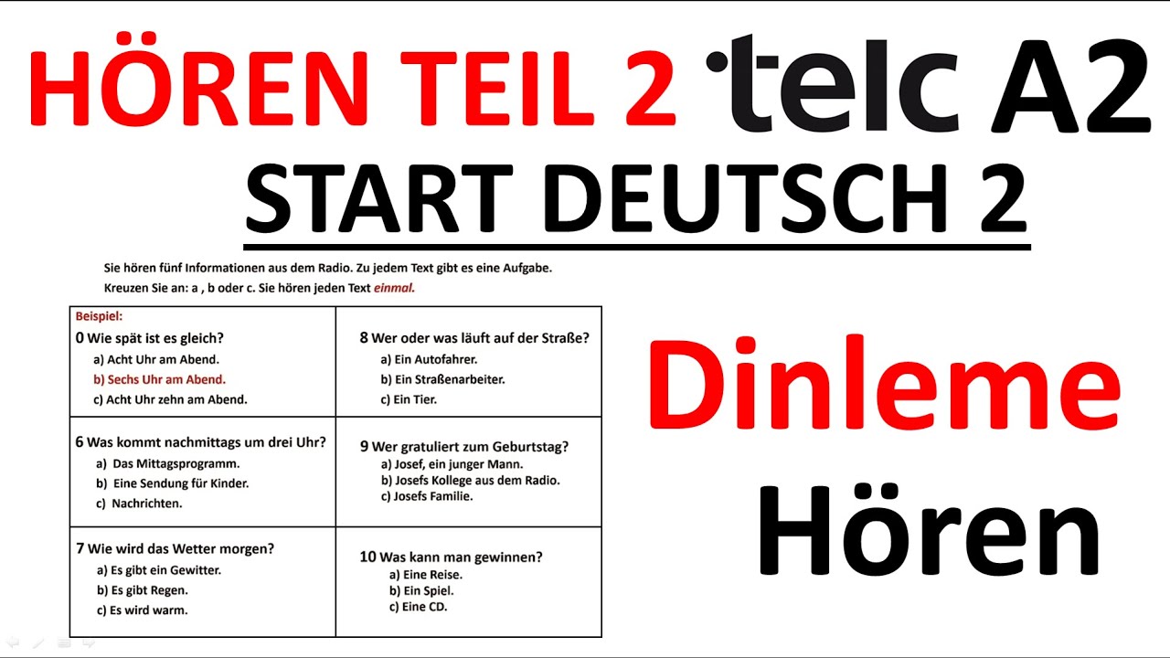 HÖREN Telc A2 Deutsch Start 2 Hören Teil 2/Dinleme 2. Bölüm Deutsch-Almanca A2 Prüfung-Sınav #telc