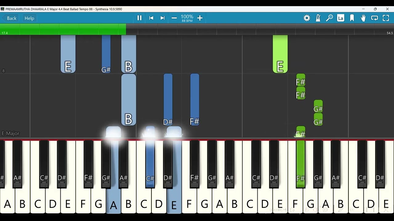 PREMAAMRUTHA DHAARALA Keyboard Notes E Major 4/4 Beat Ballad Tempo 88 | ప్రేమామృత ధారల | Jyothi