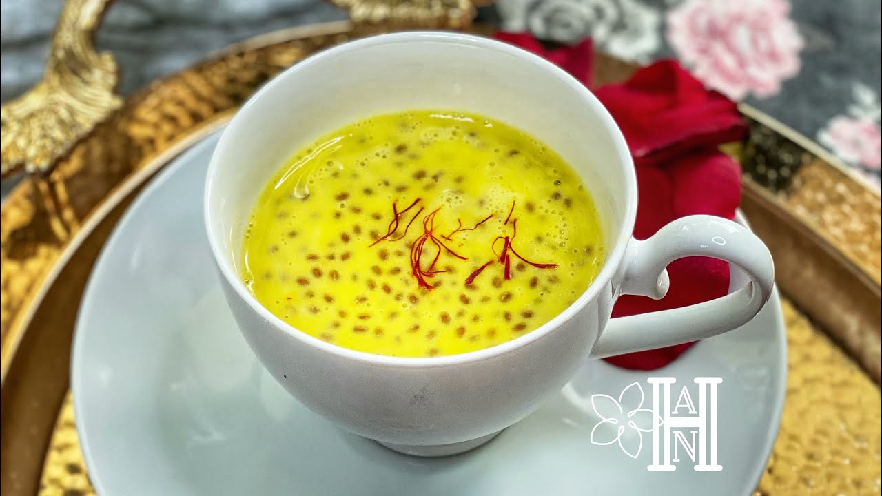 الحبة الحمرا بالكاسترد ( حب الرشاد ) مشروب إماراتي سهل ولذيذ وكله فوايد 💛
