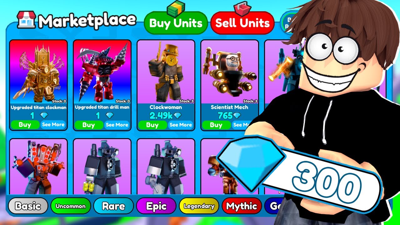 💎ИГРАЮ ТОЛЬКО ЗА ЮНИТОВ КОТОРЫХ КУПИЛ ЗА 300 ГЕМОВ НА АУКЦИОНЕ В Toilet Tower Defense! Енот Roblox