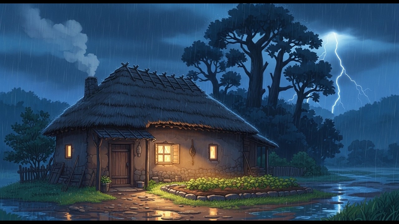 Thunderstorm Night in a Village Mud House 🌩️ | Lantern Glow & Rain Sounds | Cozy ASMR